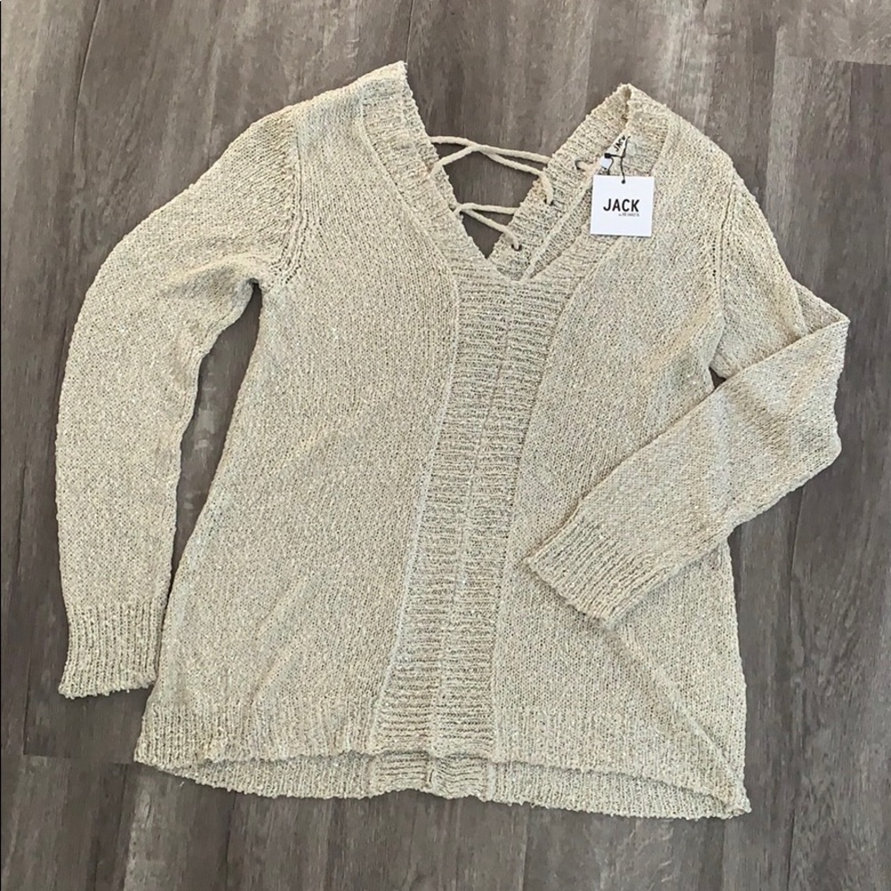 BRAND NEW! Pale Gold Laced Back Hi-Lo Sweater